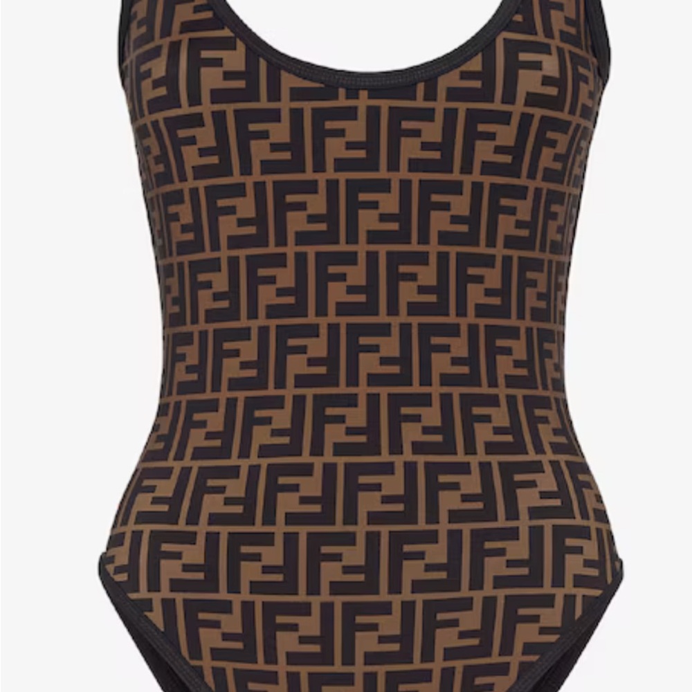 Fendi Black and Brown Logo One-Piece Swimsuit